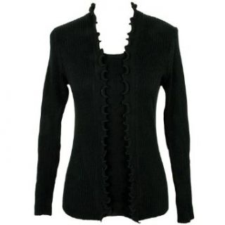 Luxury Divas Black Elegant Mock Blouse Ruffle Cardigan Sweater Size Large Heavy Cardigan Sweater Women