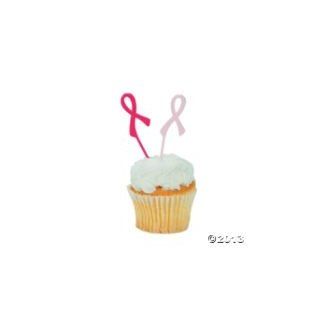 72 PINK RIBBON Breast Cancer Awareness 3" PICKS/CUPCAKE Food Appetizer FUNDRAISING EVENT Decor/RELAY for LIFE/6 Dozen : Decorative Cake Toppers : Everything Else