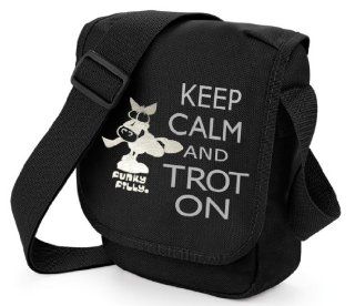Funky Filly Pony Girls Silver Stallion 'Keep Calm and Trot On' Black Bag with Long Adjustable Shoulder Strap and Outside Zipped Pocket. Size 23 x 17 x 7cms : Sports Fan Bags : Sports & Outdoors