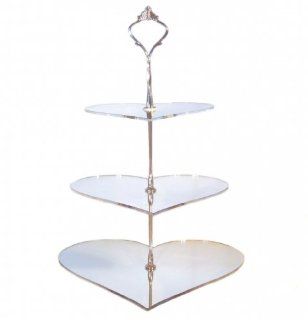 Three Tier Heart Silver Acrylic Mirror Cake Stand 23cm 19cm 15cm (overall 32cm) (6inch 7.5inch & 9inch height 12.5inch) (approx 24 cup cakes)  