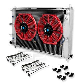 DPT, RA FM97AT 3+RAF 10 RD+FMK X2, Full Aluminum Performance Three Tri Row Core Chrome Radiator with Red Electric Slim Fans with Mounting Kit Overall Size 31"x20"x4.75" for Automatic Transmission Only: Automotive