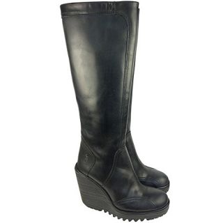 Fly London Black leather cher high boots