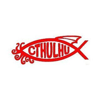 Red Cthulhu Fish Cut Out Vinyl Sticker * Here is our rendition of H.P. Lovecraft's iconic Cthulhu creature in a vinyl version. Some have likened the Cthulhu creature to a God; others see him as a demon; some simply see Lovecraft as an individual with i