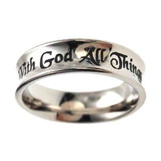 Christian Women's Stainless Steel Absitnence "With God All Things Are Possible" Matthew 19:26 Comfort Fit 6mm Chastity Ring for Girls   Girls Purity Ring: Sports & Outdoors