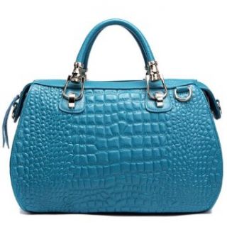 Dissia Pop Stone Grain Real Cowhide Shoulder Bag, Handbag,Blue: Clothing