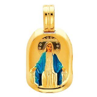 14K Yellow Gold Religious Blessed Virgin Mary Enamel Picture Charm Pendant: The World Jewelry Center: Jewelry
