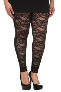 Black Front Lace Panel Leggings at  Womens Clothing store: Leggings Pants