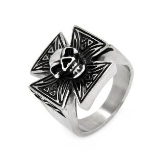 Stainless Steel 21.5mm High Polish Iron Cross with Skull Center Design Fashion Ring for Men (Size 9 to 13): Jewelry