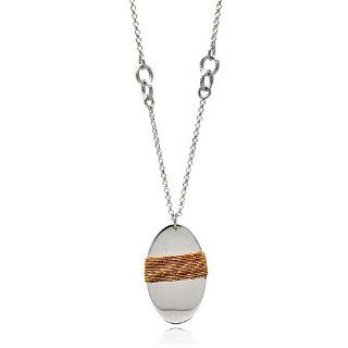 .925 Sterling Silver Two Tone Rose Gold and Rhodium Plated Oval Disc with Rope Design Italian Charm Necklace   18" Inches: The World Jewelry Center: Jewelry
