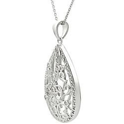 Silver 3/8ct TDW Diamond Filligree Drop Necklace (J K, I2 I3) Diamond Necklaces