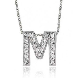 Sterling Silver CZ Letter M Initial Pendant: Jewelry