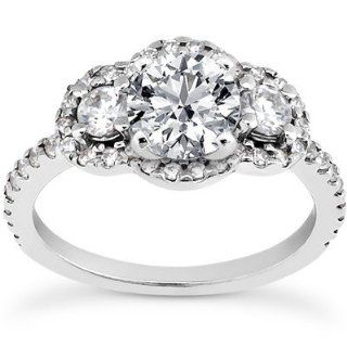 Past Present Future CZ Halo Engagement Ring 14k White Gold 1.06 ct: Jewelry