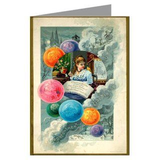 Vintage Original Prangs Holidays Christmas Cards of Girl Needlepointjng Present, Victorian Greeting Cards Boxed Set : Blank Note Card Sets : Office Products
