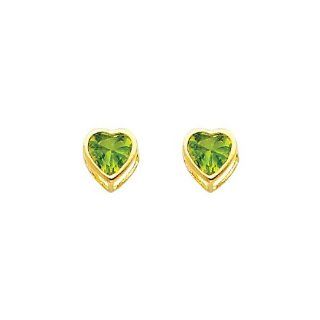 14K Yellow Gold 5mm Heart Bezel Set August CZ Birthstone Stud Earrings for Baby and Children (Peridot, Light Green): Jewelry