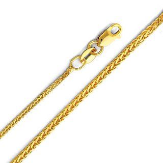 14k Yellow Gold 0.8mm Braided Square Wheat Chain with Lobster Claw Clasp (16" 18" 20" 22")   22" Inches: The World Jewelry Center: Jewelry