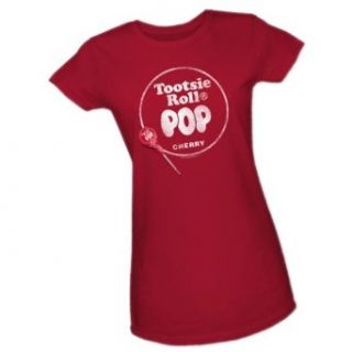 Tootsie Pop   Cherry    Tootsie Roll Crop Sleeve Fitted Juniors T Shirt: Clothing