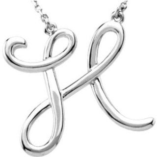 Letter H Script Initial 16" Necklace in Sterling Silver: Jewelry