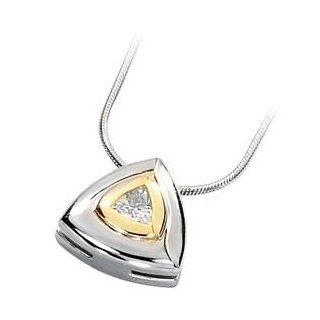 14k White/yellow gold Two tone 3/8 CT Trillion Faceted 5.00MM Moissanite Pendant necklace 18 inch Snake Chain Jewelry