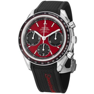Omega Men's 326.32.40.50.11.001 'Speedmasteracing' Red Dial Black Rubber Strap Watch Omega Men's Omega Watches