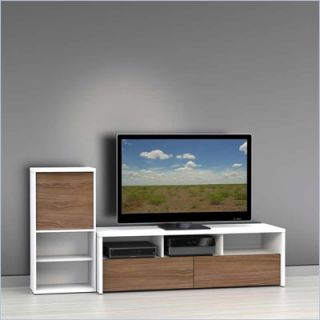 Nexera Liber T TV Stand with Bookcase in White and Walnut   21XX03 PKG 2