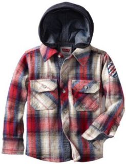 Levi's Boys 2 7 Kingston Hooded Shirt, Deep Red, 2T: Button Down Shirts: Clothing