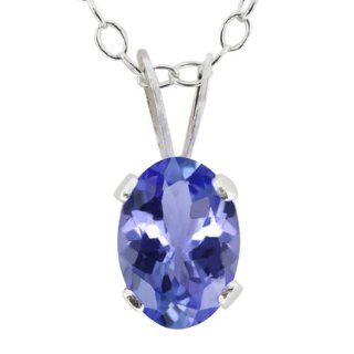 0.75 Ct Oval Shape Blue Tanzanite Sterling Silver Pendant with 18" Silver Chain: Jewelry