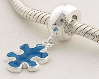 General Gifts Blue Enamel Autism Puzzle 925 Sterling Silver Dangle Charm for Pandora, Biagi, Chamilia, Troll and More Bracelets: Jewelry