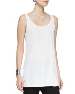 Womens Long Silk Scoop Neck Tunic Tank   Eileen Fisher   Soft white (X SMALL