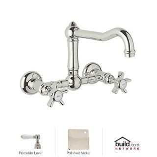 Rohl A1456LPPN 2 Country Kitchen Wall Mounted Bridge Faucet with Porcelain Lever Handles, Polished Nickel   Touch On Kitchen Sink Faucets  