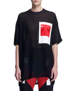 Womens Sheer Oversized Snap Pocket Tee   Givenchy   Black/Red (42/8)