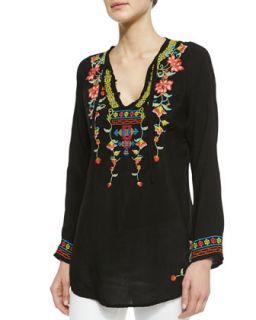 Womens Suko Embroidered Georgette Blouse   Johnny Was Collection   Black