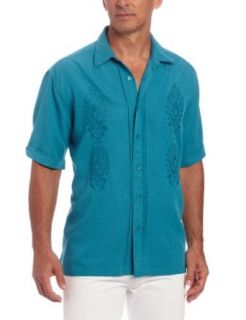Cubavera Men's Short Sleeve Shirt with Coat Front Tucking and Embroidery Detail, Blue, Large at  Mens Clothing store
