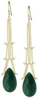 Sandy Hyun "Deco Semi Precious" Green Aventurine Long Drop Earrings: Jewelry