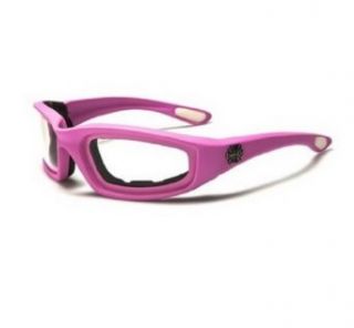 Choppers Womens Pink Padded Motorcycle Biker Glasses Goggles   Several Lens Colors Available! (Pink   Clear Lens): Clothing