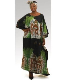 African Elephant Caftan Kaftan with Matching Headwrap   Available in Several Colors (Black): World Apparel: Clothing