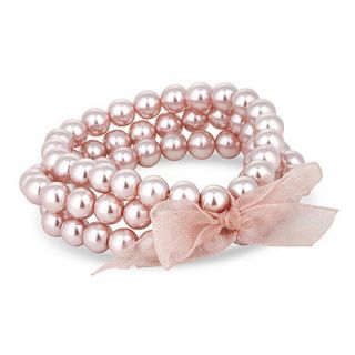 Jon Richard Triple row dusty pink pearl ribbon tie bracelet