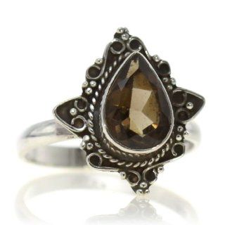 Smoky Quartz Women Ring (size: 7.50) Handmade 925 Sterling Silver hand cut Smoky Quartz color Brown 3g, Nickel and Cadmium Free, artisan unique handcrafted silver ring jewelry for women   one of a kind world wide item with original Smoky Quartz gemstone   