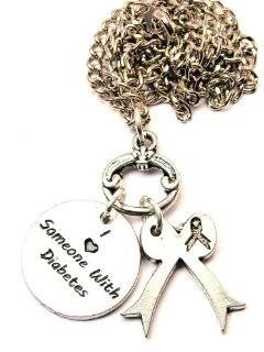 I Love Someone with Diabetes Awareness Ribbon 18" Fashion Necklace: Chain Necklaces: Jewelry