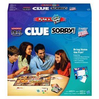 Plan A Family Game Night Hasbro 4 Game Gift Pack   Clue, Sorry, Monoply Deal, Scrabble Slam: Toys & Games