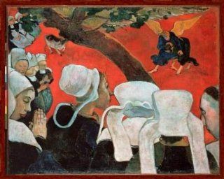 Bild mit Rahmen: Paul Gauguin, "Die Vision nach der Predigt oder Der Kampf Jacobs mit dem Engel", 105 x 83   Holz Markant: Dunkelbraun: Küche & Haushalt