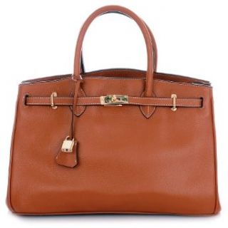 ROUVEN Matte Fauve Whisky & Gold ICONE 40 Tote Bag Leder Damen Handtasche (40x26x19cm): Bekleidung