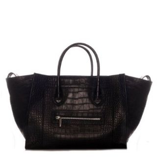 ROUVEN Black & Silver Matt Croco MAYDLEN CHYC TRAPEZ Tote Shopper Bag Tasche Handtasche (35x27x15cm): Schuhe & Handtaschen