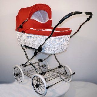 EICHHORN Weidenkorb Kinderwagen Korb Wei Stoff Rot: Baby