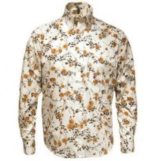 Relco Langarm Hemd   geknpft   Blumenprint   Creme/Braun   S: Bekleidung
