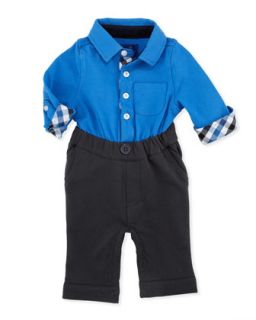 Shirt & Pants One Piece Playsuit, Royal/Gray, 12 24 Months