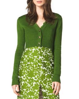 Womens Cropped Cashmere Cardigan   Michael Kors   Grass (LARGE)