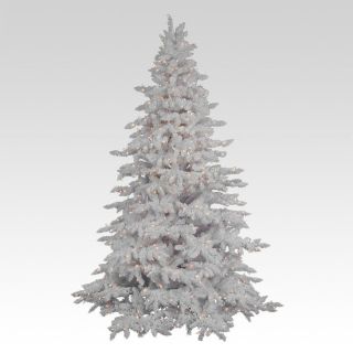Flocked White Spruce Full Pre lit Christmas Tree   Christmas Trees