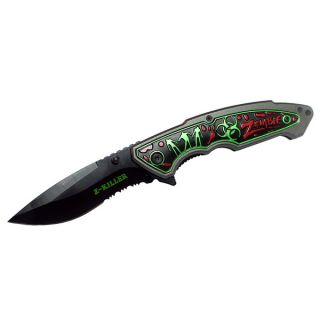 Spring assisted 8.5 inch Black Zombie Z Killer Folding Knife