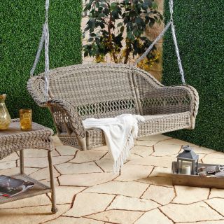 Coral Coast Seabrook Resin Wicker Porch Swing   Light Birch