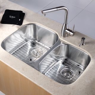 Kraus KBU24 KPF2140 SD20 Double Basin Undermount Kitchen Sink with Faucet